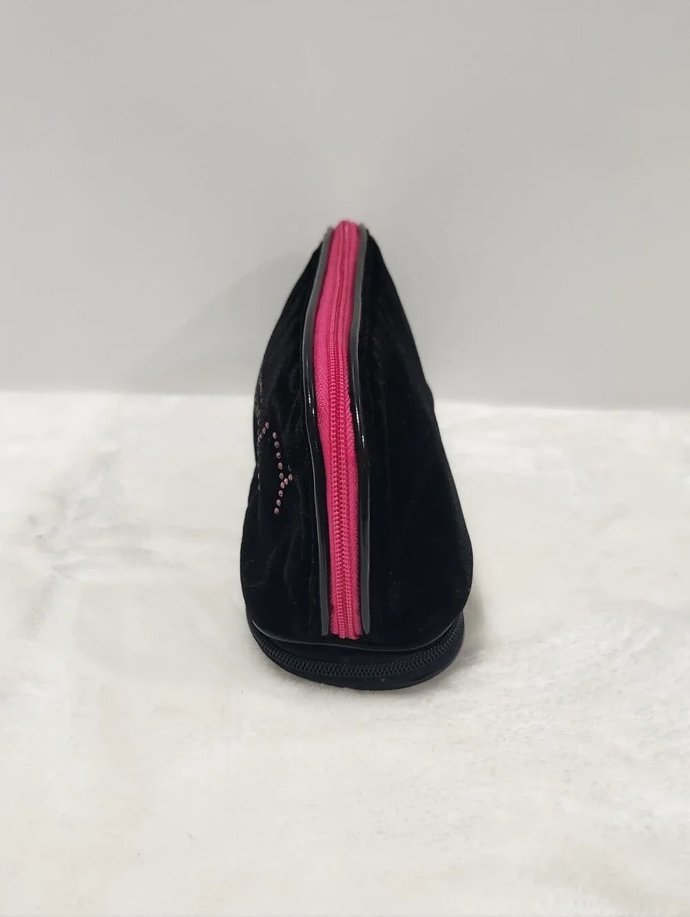 Victoria's Secret VS Very Sexy Black Velvet Rhinestone Makeup Cosmetic Bag Pouch